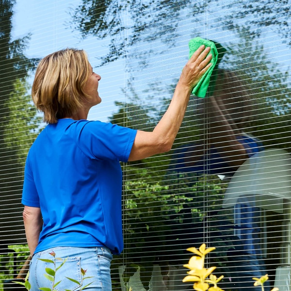 Schoonmaakdoek op raam
